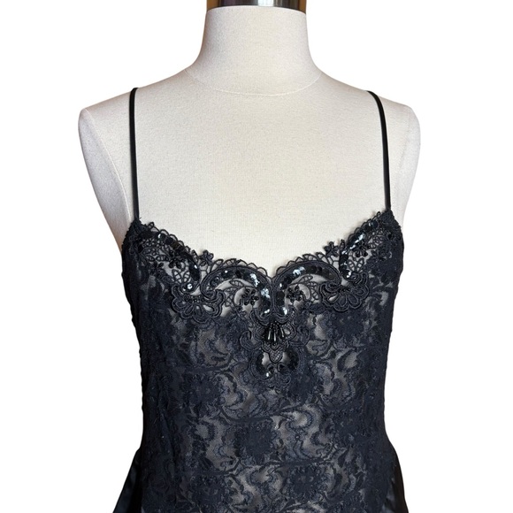 Vintage 90s Cinema Etoile Black Sequin Beaded Sheer Lace Satin Skirt Lingerie M - Picture 4 of 10